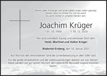 Anzeige von Joachim Krüger von MGO