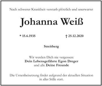 Anzeige von Johanna Weiß von MGO