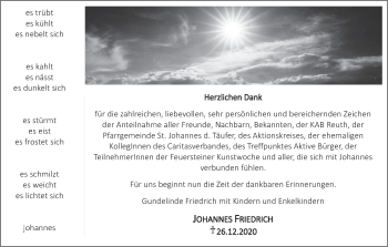 Anzeige von Johannes Friedrich von MGO