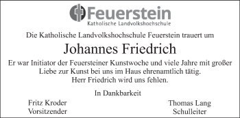 Anzeige von Johannes Friedrich von MGO