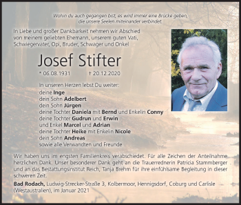 Anzeige von Josef Stifter von MGO