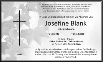 Anzeige von Josefine Blank von MGO