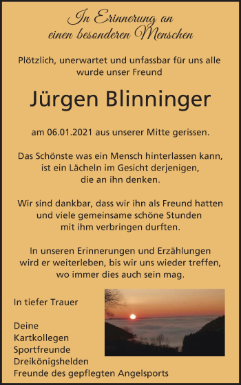 Anzeige von Jürgen Blinninger von MGO