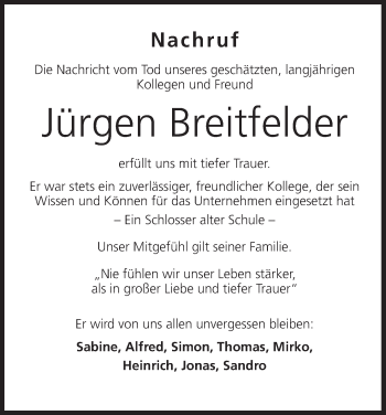 Anzeige von Jürgen Breitfelder von MGO