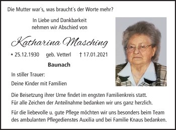 Anzeige von Katharina Masching von MGO