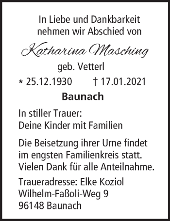 Anzeige von Katharina Masching von MGO