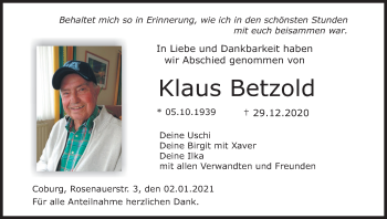 Anzeige von Klaus Betzold von MGO