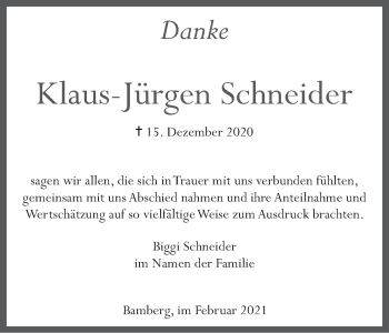 Anzeige von Klaus-Jürgen Schneider von MGO