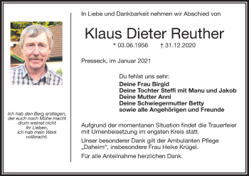 Anzeige von Klaus Dieter Reuther von MGO
