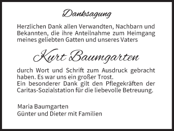 Anzeige von Kurt Baumgarten von MGO