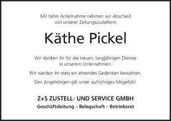 Anzeige von Käthe Pickel von MGO