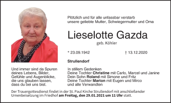 Anzeige von Lieselotte Gazda von MGO