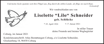 Anzeige von Liselotte Schneider von MGO