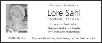 Anzeige von Lore Sahl von MGO