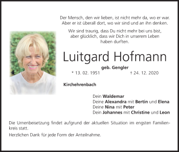 Anzeige von Luitgard Hofmann von MGO