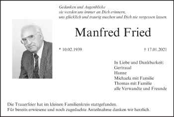 Anzeige von Manfred Fried von MGO
