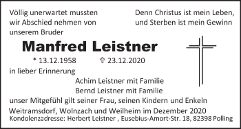 Anzeige von Manfred Leistner von MGO