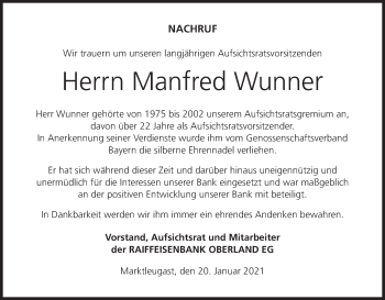 Anzeige von Manfred Wunner von MGO