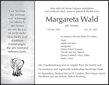 Anzeige von Margareta Wald von MGO