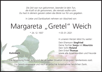 Anzeige von Margareta Weich von MGO