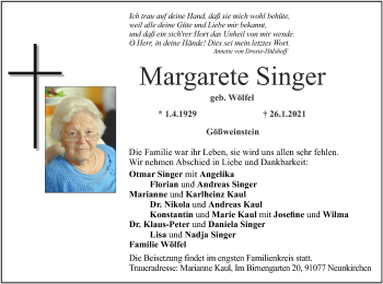 Anzeige von Margarete Singer von MGO
