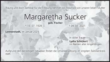 Anzeige von Margaretha Sucker von MGO