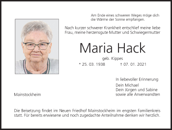 Anzeige von Maria Hack von MGO