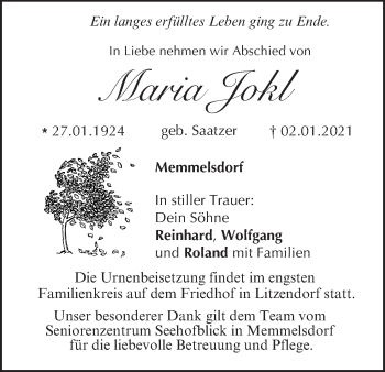 Anzeige von Maria Jokl von MGO