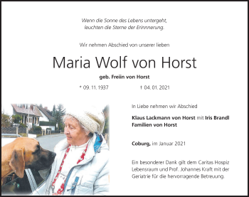 Anzeige von Maria Wolf von Horst von MGO
