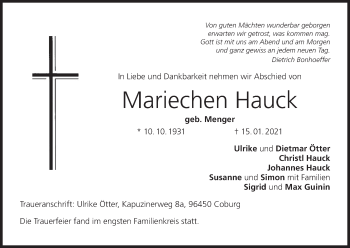 Anzeige von Mariechen Hauck von MGO