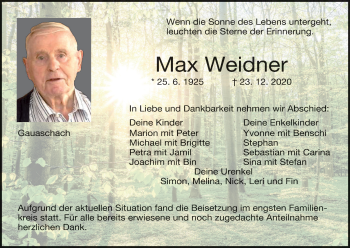 Anzeige von Max Weidner von MGO