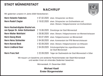 Anzeige von Nachruf Stadt Münnerstadt von MGO
