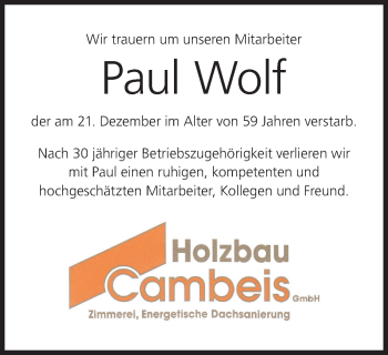 Anzeige von Paul Wolf von MGO