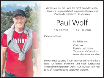 Anzeige von Paul Wolf von MGO