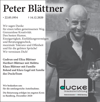 Anzeige von Peter Blät von MGO