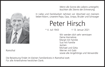 Anzeige von Peter Hirsch von MGO