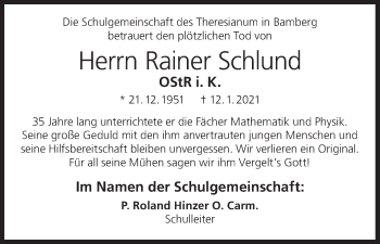 Anzeige von Rainer Schlund von MGO