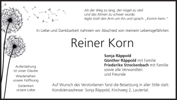 Anzeige von Reiner Korn von MGO