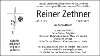 Anzeige von Reiner Zethner von MGO