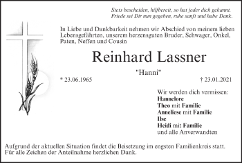 Anzeige von Reinhard Lassner von MGO