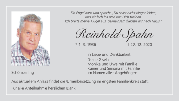 Anzeige von Reinhold Spahn von MGO