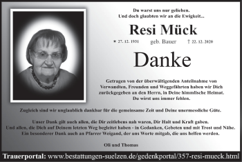 Anzeige von Resi Mück von MGO