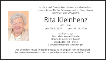 Anzeige von Rita Kleinhenz von MGO