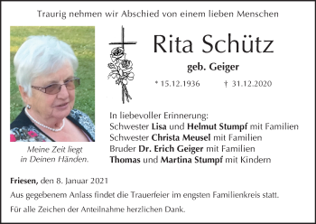 Anzeige von Rita Schütz von MGO