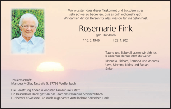 Anzeige von Rosemarie Fink von MGO