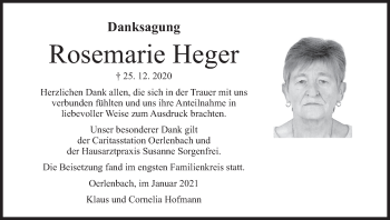 Anzeige von Rosemarie Heger von MGO