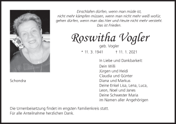 Anzeige von Roswitha Vogler von MGO