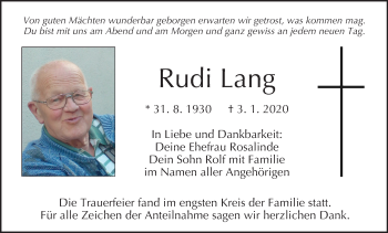 Anzeige von Rudi Lang von MGO