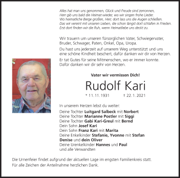 Anzeige von Rudolf Kari von MGO