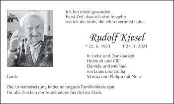 Anzeige von Rudolf Kiesel von MGO